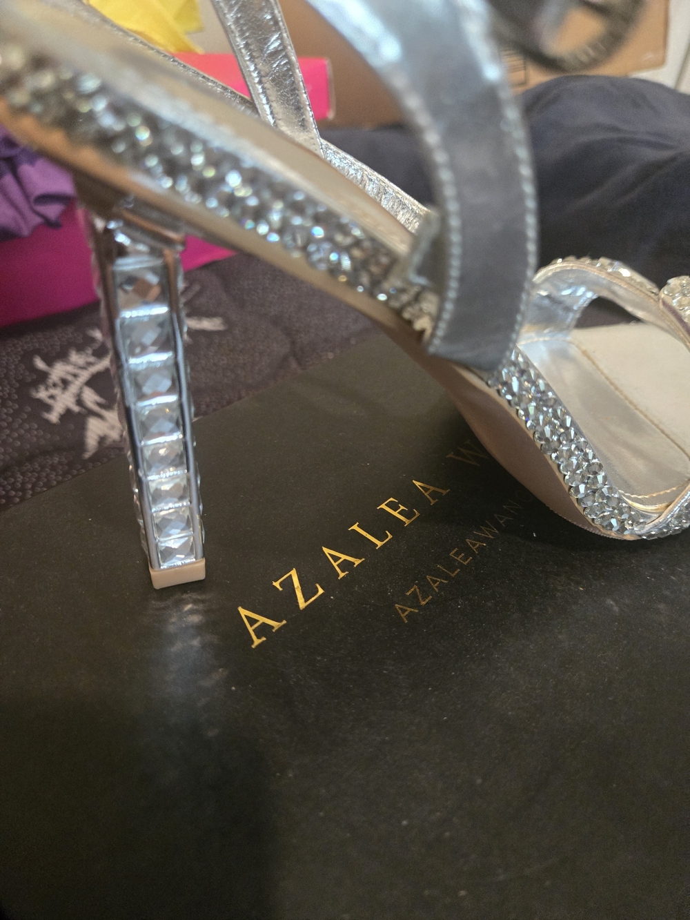 Azalea Wang Silver Crystal Strappy High Heel Sandals - Picture 1 of 5